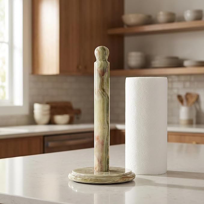 RADICALn Marble Paper Towel Holder Countertop 12.5" Inch Green Onyx Handmade Toilet Paper Towels Stand for Bathroom Counter, Hand Papertowel Holders for Home and Kitchen Décor