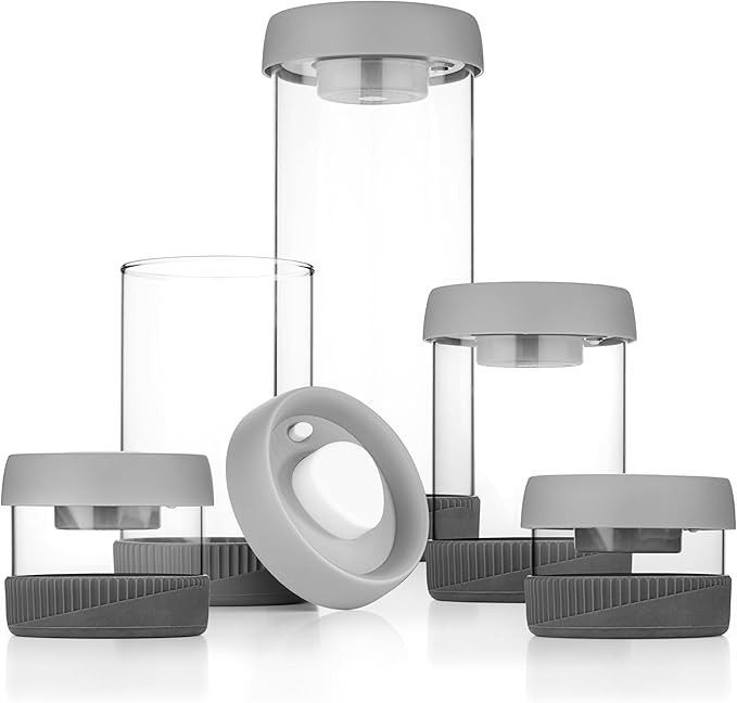 dokaworld Glass Canisters Set - Kitchen Leakproof Seal Food Storage Jars - Coffee Bean Container - Pack of 5 Glass Canisters With Vacuum Airtight Lids for Cereal, Pet Treats, Nuts, Candy