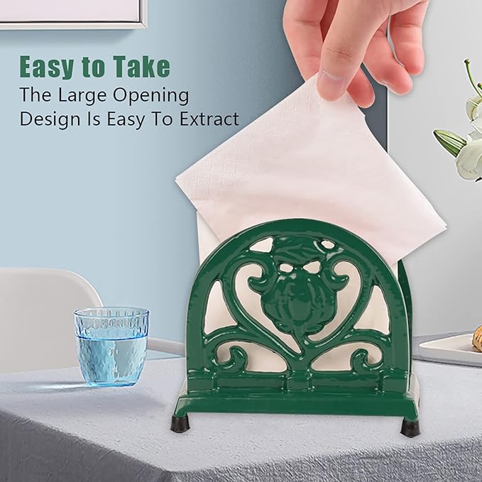 MINLUFUL Napkin Holder for Table - Vintage Farmhouse Kitchen Restaurant Cast Iron Napkin Holder for Dinner Cocktail Paper Napkins, Green