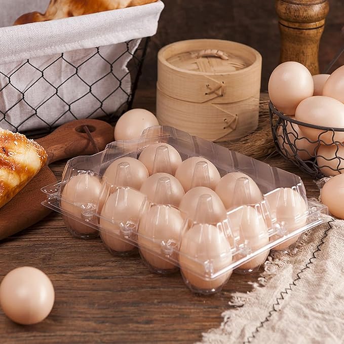 120 Pcs 12 Count Plastic Egg Cartons Cheap Bulk, 3x4 Grids Clear Empty Egg Cartons, Reusable Egg Trays Clear Egg Containers for Fresh Chicken Eggs for Chicken Farm Business Market, Refrigerator Use