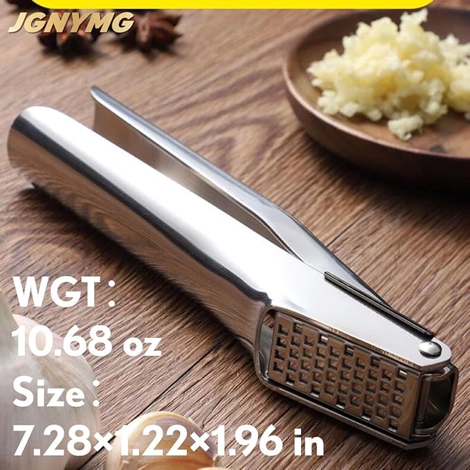 JGNYMG Garlic Press Stainless Steel，Premium Garlic Mincer Tool，Heavy Duty Professional garlic grinder， No Need to Peel Garlic Ginger Crusher，Easy Clean, Dishwasher Safe & Rust-proof