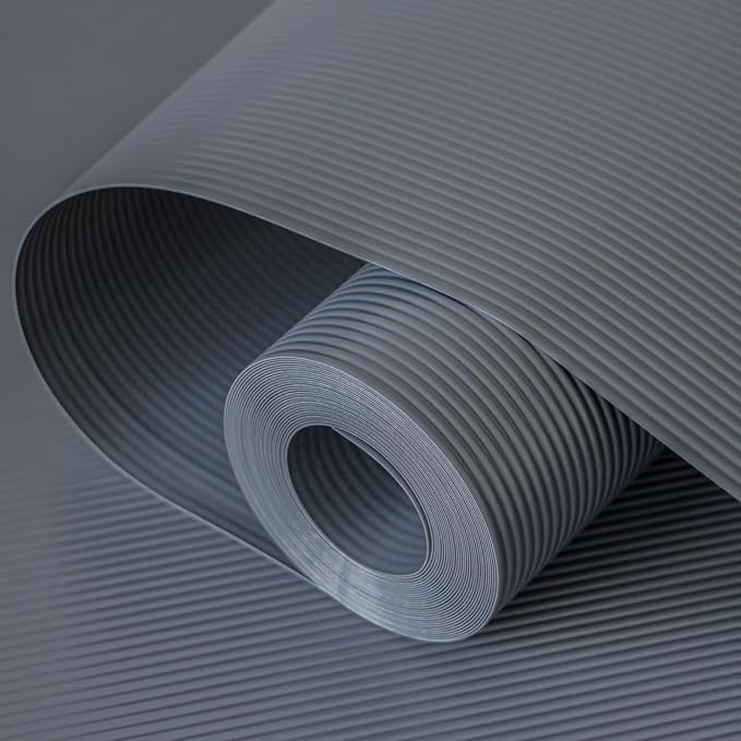 Hersvin Shelf Liners 20 in x 20 ft EVA Drawer Mats, Non-Adhesive Cupboard Pad, Kitchen Cabinet Lining Fridge Cushion (Gray Stripe, 50.8cmx610cm)