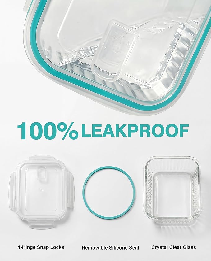 5-Packs, 36 Oz Glass Meal Prep Containers with Snap Locking Lids Glass Food Containers,Airtight Lunch Container,Microwave, Oven, Freezer and Dishwasher