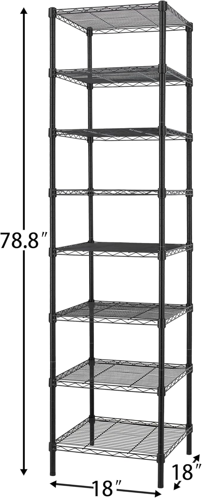 Finnhomy Heavy Duty 8 Tier Wire Shelving, 18x18x78.8 inches 8 Shelves Storage Rack with Thicken Steel Tube, Pantry Shelves for Storage, Adjustable Metal Shelving Unit, NSF Certified, Black