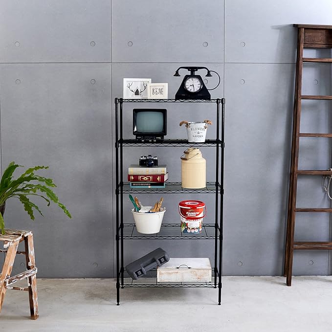 5 Tier Wire Shelving Unit Storage Rack, Metal Heavy Duty Utility Organizers, Organization Units for Products Plant Pantry, Garage, Laundry Racks Durable Shelf Stand,14"W x 30"L x 60"H, Black