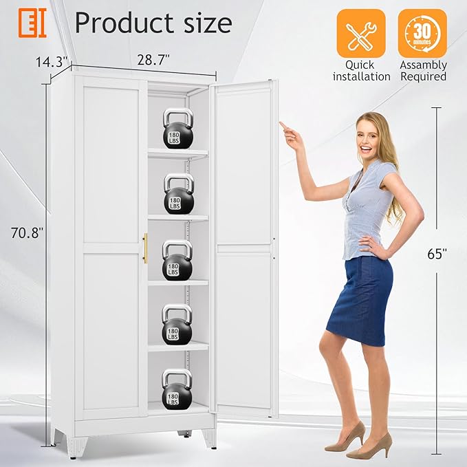 PAOFIN 71" Tall Metal Pantry Storage Cabinet with Doors and 4 Adjustable Shelves, White Kitchen Food Pantry Cabinets, Tall Freestanding Cupboard for Kitchen, Dining Room or Living Room