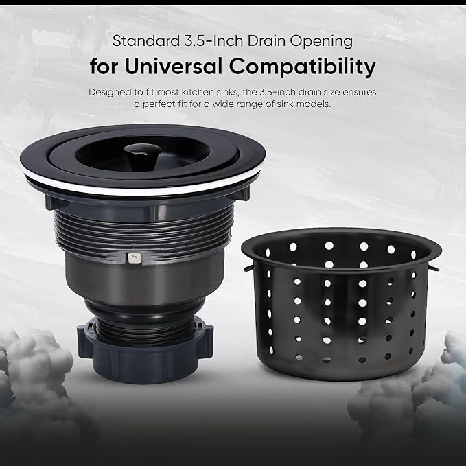 Strictly Sinks Sink Drain Strainer with Removable Basket - 3-1/2 Inch Stainless Steel Round Kitchen Sink Drain Assembly Kit with Deep Strainer Basket & Stopper (Black)