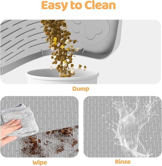 Dog Food Mat, Extra Large 57" x 40" Silicone Pet Feeding Mat with Raised Edge Pet Placemat for Small, Medium, and Large Pets Non-Slip, Easy to Clean (Light Grey)