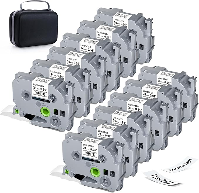 12 Pack Boxed Set TZe-251 Compatible with Brother P Touch 24mm 0.94” TZ Tape, for PT P710BT PTP750W, 1” Laminated White Label Maker Tape Tze251
