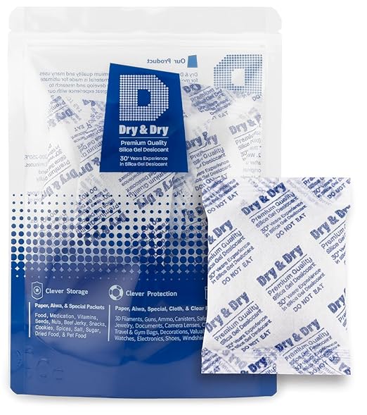 Dry & Dry 50 Gram [10 Packets] Silica Gel Packets Desiccants, Silica Packets - Rechargeable Silica Gel Packs, Desiccants Packets, Silica Gel