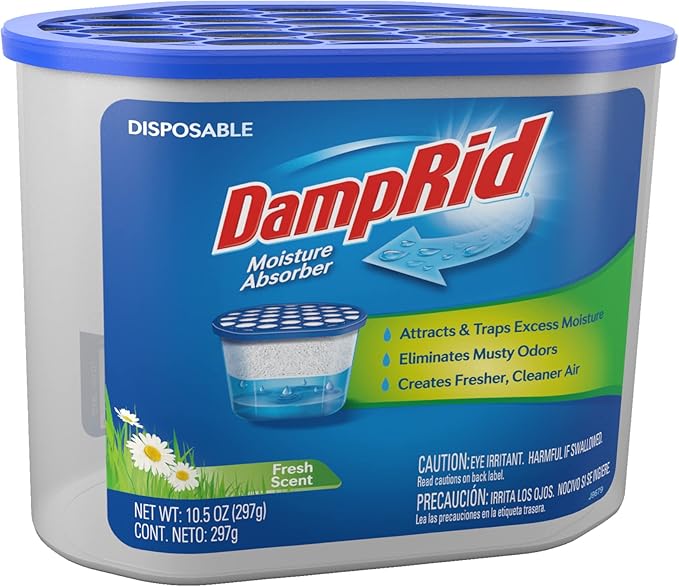 DampRid Fresh Scent Disposable Moisture Absorber, 10.5 oz., 3 Pack – Attracts & Traps Excess Moisture, Eliminates Musty Odors, Creates Fresher, Cleaner Air, White