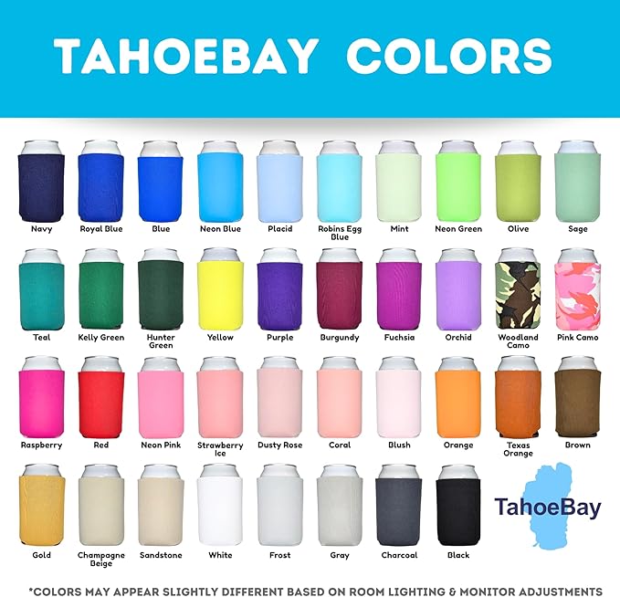 TahoeBay Neoprene Can Cooler Sleeves (50-Pack) Bulk Blank Sublimation Blanks for Vinyl Regular Size Plain Beer Coolers for Soda Cans & Bottles Black, White, Solid Color Set (Red)