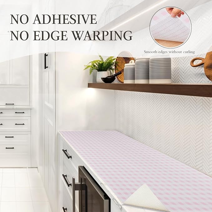 Beautysaid Shelf and Drawer Liner for Kitchen Cabinet, Non Adhesive Non Slip Shelf Paper Waterproof Washable Thickened for Dresser Pantry Shelve Bathroom Protector Liner(Pink Checkered,12 in x 30 FT)