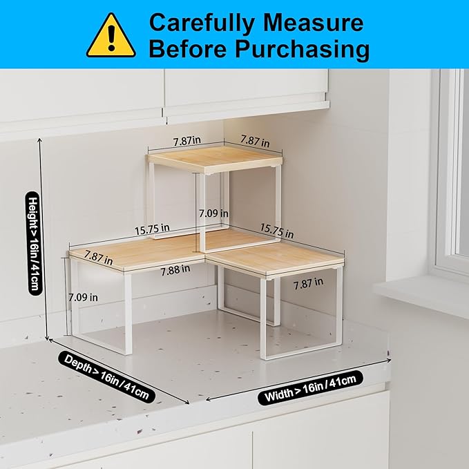 Golener Countertop Organizer Corner Shelf, 2 Tier Adjustable Stackable Corner Shelves for Kitchen, Bathroom, Spice Rack, Coffee Bar, Cabinet, Dresser Table, Corner Counter Shelf Stand, Natural Beige