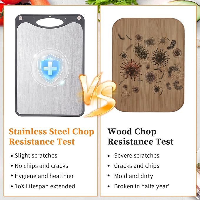 EFOWHEIF Titanium Cutting Boards, Double Sided Cutting Board For Kitchen,Food Grade Titanium And Wheat Straw PP, Large Size 15”×10”And Easy To Clean, Dark Gray