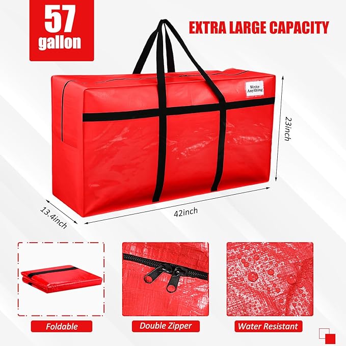 Windyun 4 Pack 57 Gallon Extra Large Moving Bags XXL Heavy Duty Storage Bag with Strong Zipper Handle Jumbo Big Tote Box Foldable for College Dorm Travel Clothes Duffle Blanket Pillow(Red)