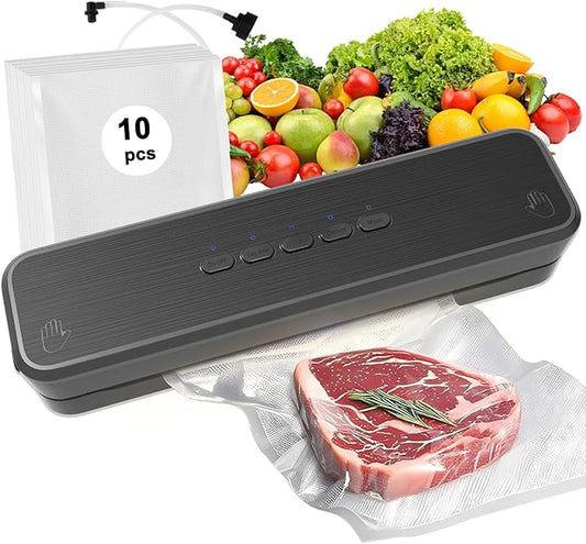 Vacuum Sealer Machine, Fast-Compact/Multi-Functional Vacuum Sealer for Food with Starter Kites, Dry/Moist Mode & External Vacuum System, Built-in Cutter & 10 Vacuum Bags