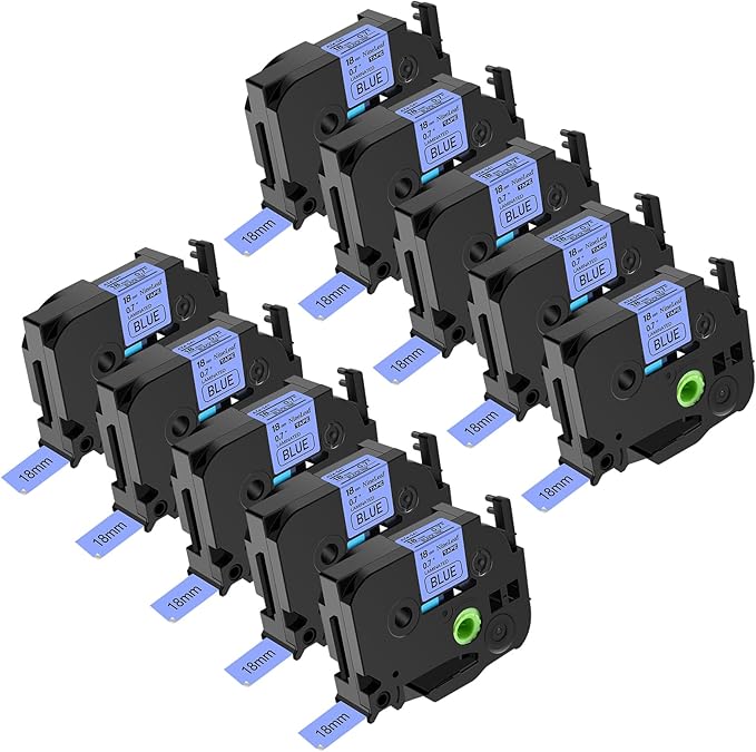NineLeaf 10PK Black on Blue Laminated Label Tape Compatible for Brother P-Touch 18mm 3/4'' TZe541 TZe 541 TZ 541 TZ541 26.2ft PT-D400 PT-D600 PT-E300 PT-E500 PT-H300 Label Makers Printers
