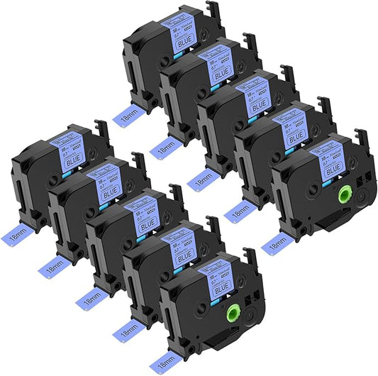 NineLeaf 10PK Black on Blue Laminated Label Tape Compatible for Brother P-Touch 18mm 3/4'' TZe541 TZe 541 TZ 541 TZ541 26.2ft PT-D400 PT-D600 PT-E300 PT-E500 PT-H300 Label Makers Printers