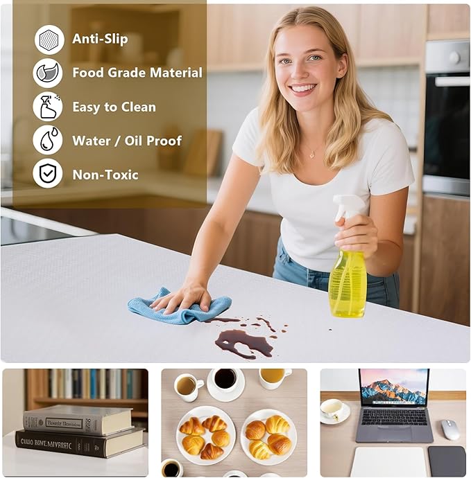 Shelf Liner, 14 Inches x 40 FEET Non-Slip Kitchen Cabinet Liner, Washable Oil-Proof Non-Adhesive Contact Paper for Kitchen Drawer, Cabinet, Shelves, Cupboard, Refrigerator, Storage, Desks, Countertop