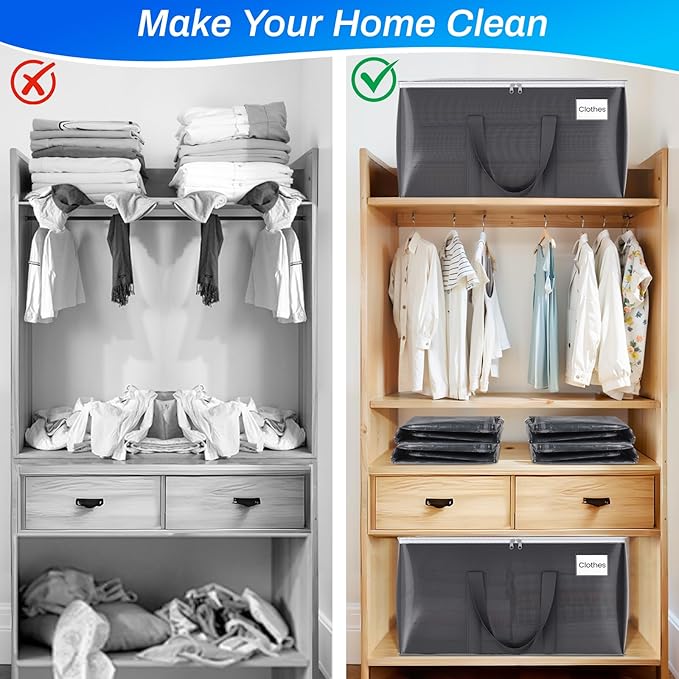 2 Pack Moving Bags Heavy Duty, Moving Boxes, Storage Bags with Zipper & Handles & Tag for College & Dorm Moving Supplies Grey Laundry Hamper Bag, Foldable Space-saving Totes (125L, Grey)