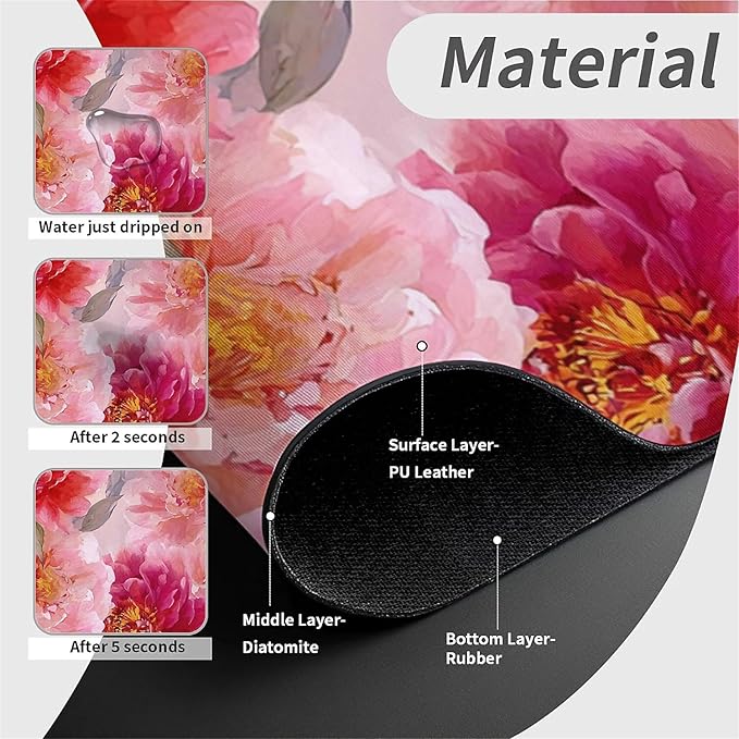 Kitchen Sink Splash Guard，vibrant watercolor peonies Faucet Mat Sink Gadgets-Super Absorbent Fast Drying Mat Drip Catcher for Kitchen, Bathroom,Sink Mat, Dish Drying Mat, Bathroom(15" X 5.5" )