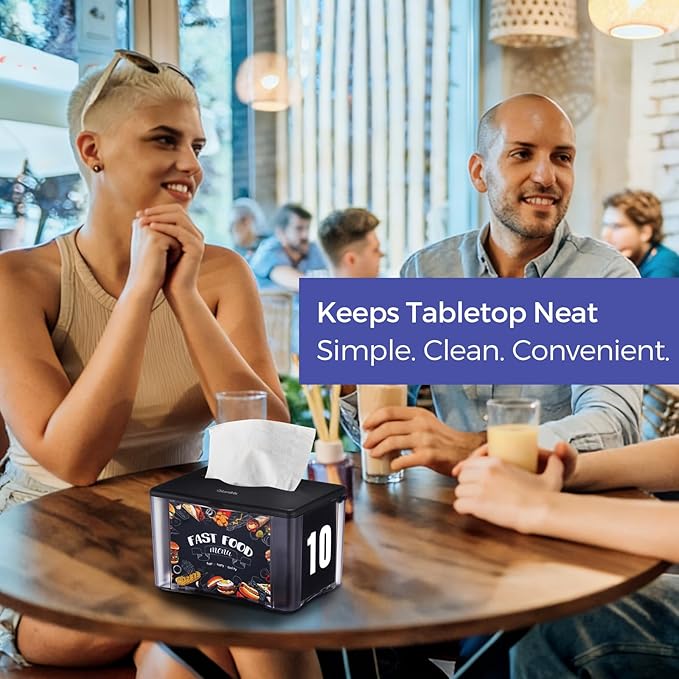 Stardrix 3-Pack Interfold Tabletop Napkin Holder, Commercial Restaurant Napkin Dispenser with 4-Sided Marketing Insert Display, Easy-Access Black Napkin Dispenser for Counters & Tables