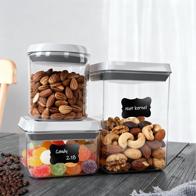 3 Pcs Airtight Food Storage Containers with Lids, Push Button Seal BPA-Free Containers for Kitchen Pantry Organization, 0.65Qt/0.7Qt/1.8Qt for Cereal, Flour, Sugar, Snacks Dry Food Storage