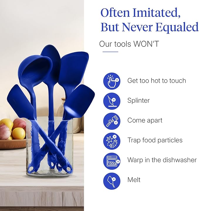 GIR: Get It Right - 5 Piece Essentials All Purpose Set - Ladle, Spatula, Flip, Spoon & Spoonula, Non-stick, Heat Resistant, Dishwasher Safe, Kitchen Utensils, Baking Supplies - Royal Blue