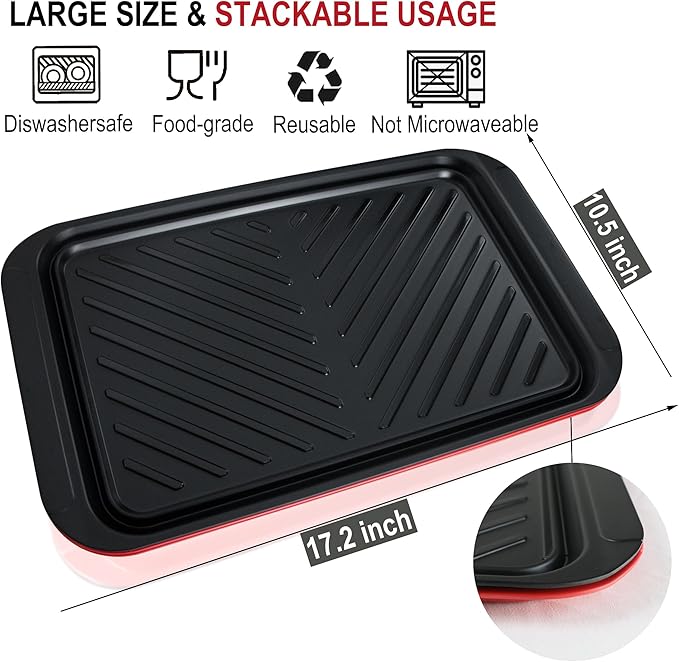 Czlizdyt Grilling Prep and Serve Trays, BBQ Platter for Raw and Cooked Food, Melamine Serving Trays for Food, Set of 2, Black and Red, Napkin and Cleaning Clothes Included