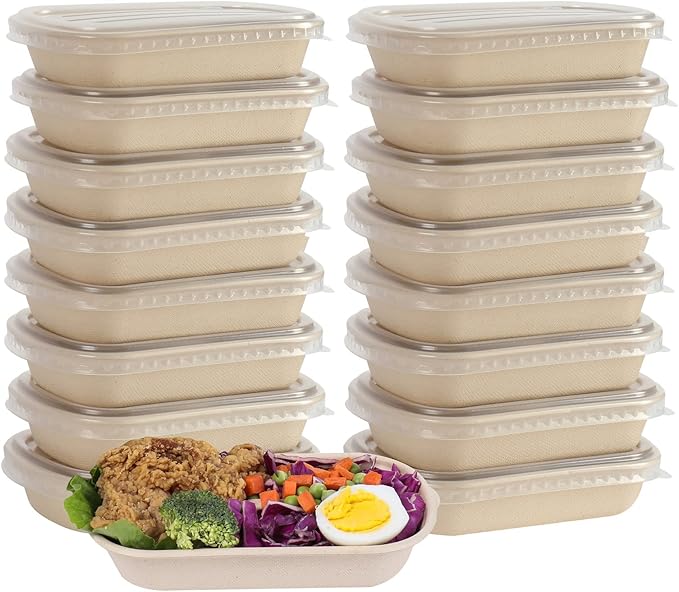 JAYEEY 17 oz Disposable salad bowls with lids, Sugarcane Fiber Paper Bowls take away Bagasse food containers meal prep deli container 50 Pack