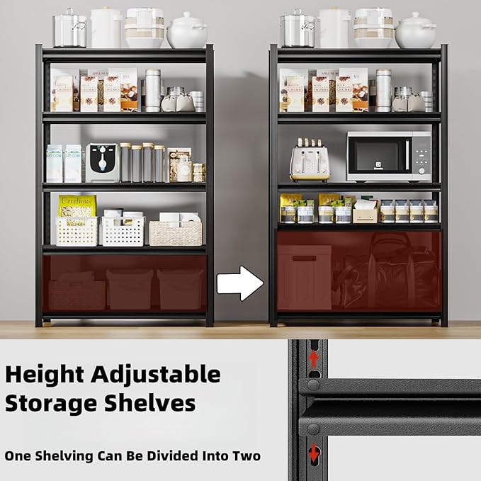 5 Tier Metal Shelving Unit, Adjustable Storage Shelves, 84" H x 55" W x 24" D Heavy Duty Garage Shelves for Warehouse, Basement, Kitchen, Pantry, Living Room, Black (5T 84 * 55 * 24)