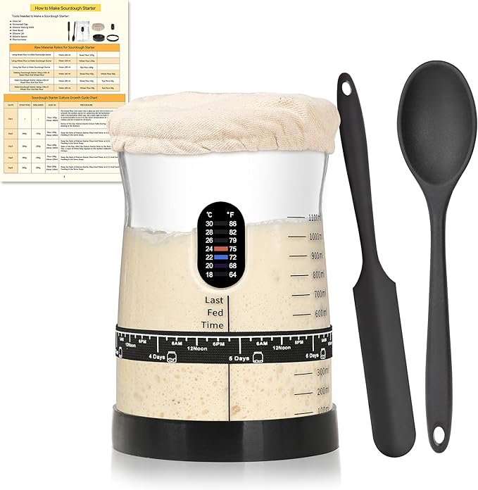 Coco Bird Pro Sourdough Starter Kit- 50oz Large Capacity Sourdough Starter Jar, 17 Flavorful Fermentation Recipes, Sourdough Bread Baking Supplies for Making Delicious Sourdough Breads(1PCS)