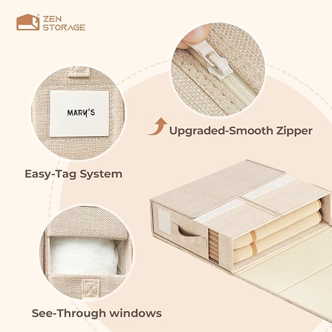 6Pack Sheet Organizers and Storage - King/Queen Size Sheet Storage Organizer with Window, Foldable & Dustproof Sheet Organizer for Linen Closet for Summer Blankets & Sheet Sets,Beige