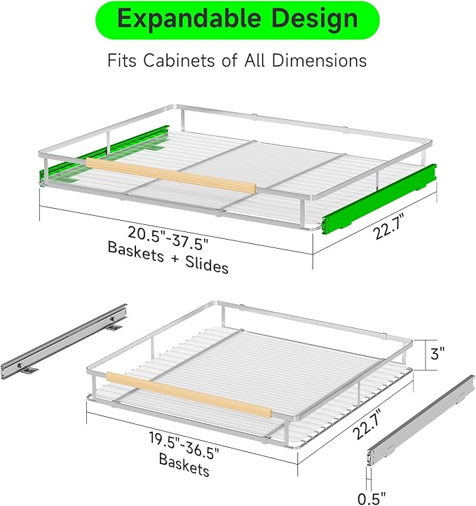 SOFRON Expandable Pull Out Drawers for Cabinets, Kitchen Cabinet Slide Out Shelves, Adjustable Roll Out Drawers, X-Large 1 Pack