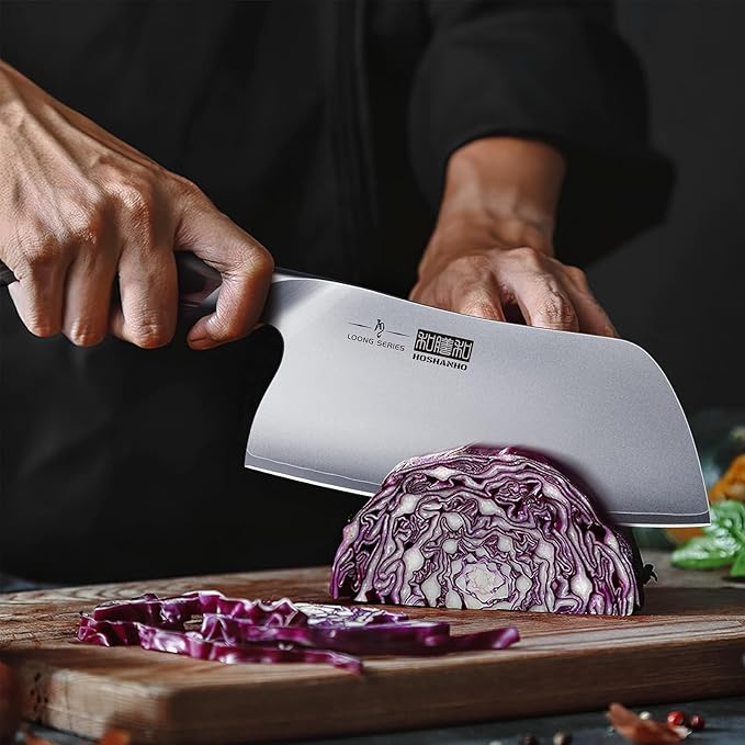 HOSHANHO 7 Inch Butcher Knife, Japanese High Carbon Steel Heavy Duty Meat Cleaver Knife, Professional Bone Cleaver Knife Suitable for Home Kitchen & Restaurant