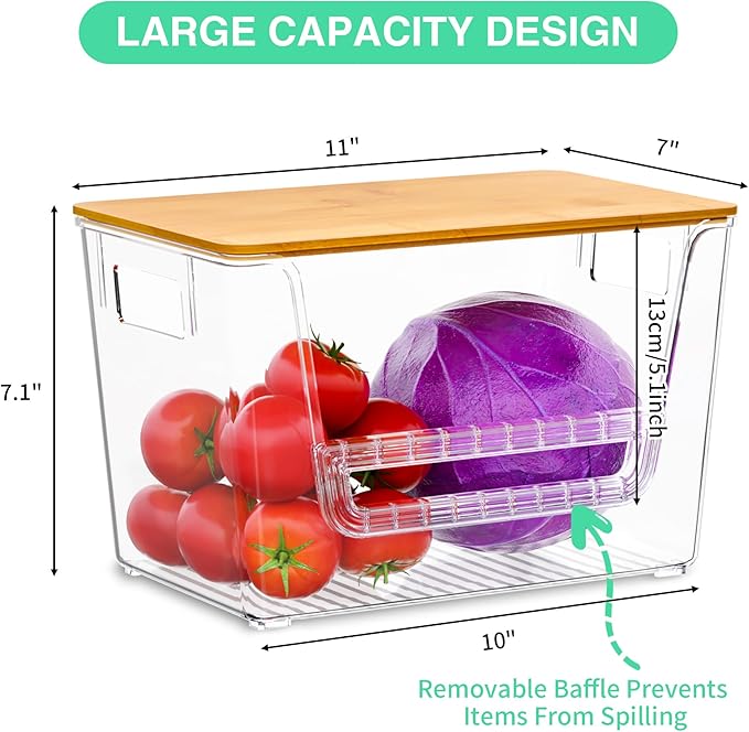 WARRIORS 2 Set Pantry Organizers,Stackable Potato and Onion Storage Bins with Bamboo Lids,Trash Bag Dispenser for 4-13 Gal Bags,kitchen Countertop Organizer for Produce or Snacks