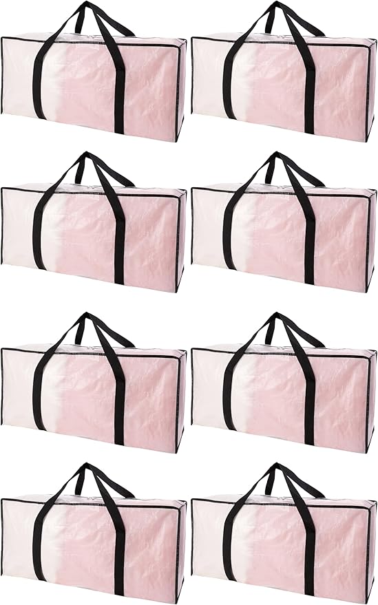 Extra Large Moving Bags with Zippers & Carrying Handles, Heavy-Duty Storage Tote for Space Saving Moving Storage, Fold Flat, Alternative to Box and Bin - 8 Pack, 40 Gal, Clear