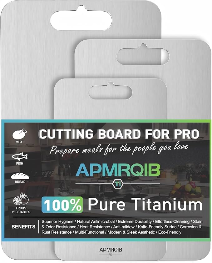 APMRQIB Titanium Cutting Board Set of 3,100% Pure Titanium Cutting Boards for Kitchen, Double Sided Non Toxic Cutting Board, Ideal Charcuterie & Chopping for Meat, Hygiene Durable Dishwashr（3 Pack)