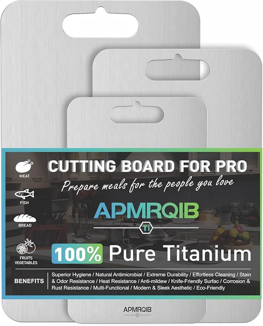 APMRQIB Titanium Cutting Board Set of 3,100% Pure Titanium Cutting Boards for Kitchen, Double Sided Non Toxic Cutting Board, Ideal Charcuterie & Chopping for Meat, Hygiene Durable Dishwashr（3 Pack)