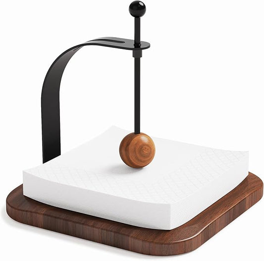 Walnut Napkin Holder for Table Wood Square Napkin Dispenser with Metal Cocktail Napkin Holder, Suitable for Kitchen, Restaurant, Bar, Office, Parties, Home Décor (Black Walnut Wood)
