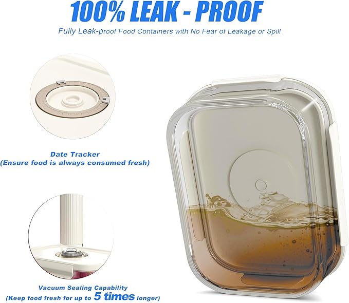 Glass Vacuum Seal Containers for Food Storage, Set of 3 Borosilicate Glass Sealer Containers & 10 Reusable Food Saver Sealer Bag, For Freezer, Storage, Sous Vide, Meal Prep | Rectangle