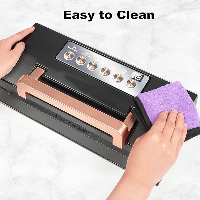 Black Stainless Steel Automatic Food Vacuum Sealer Machine, Commercial Vacuum Sealer for Food with Leak-Proof Double Heat Seal, One Touch Operation, Easy-Lock Handle, Built-in Cutter&Storage