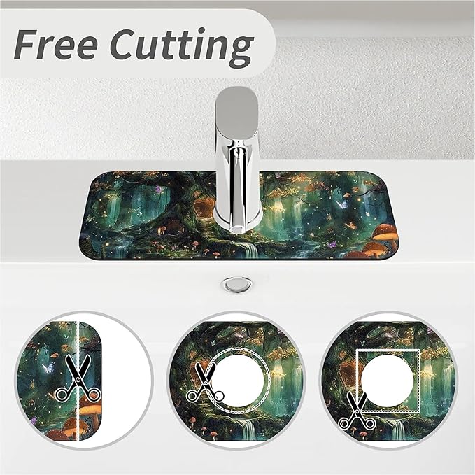 Kitchen Sink Splash Guard，Magical fairy tale forest Faucet Mat Sink Gadgets-Super Absorbent Fast Drying Mat Drip Catcher for Kitchen, Bathroom,Sink Mat, Dish Drying Mat, Bathroom(15" X 5.5" )