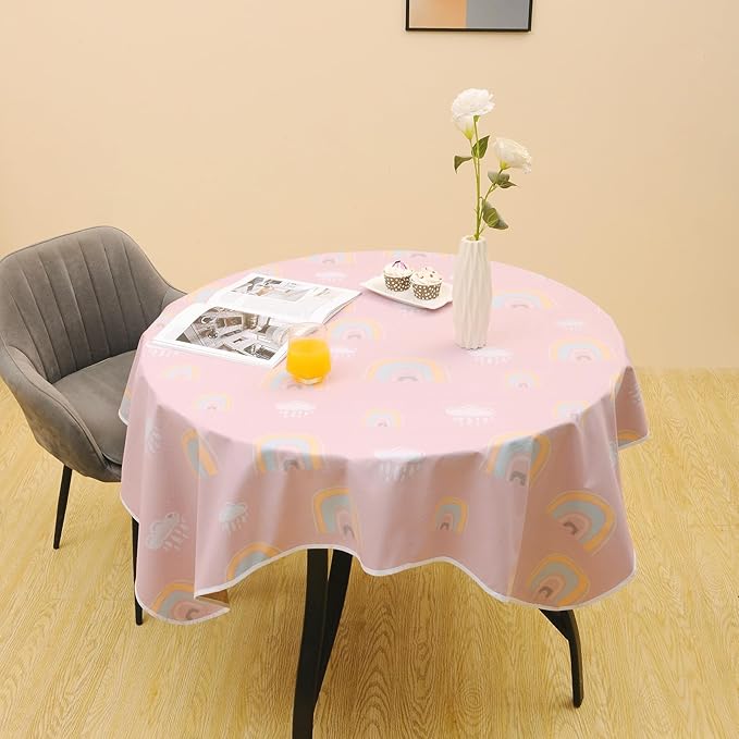 Splat Mat for Under High Chair/Arts/Crafts by CLCROBD, 51" Baby Anti-Slip Food Splash and Spill Mat for Eating Mess, Waterproof Floor Protector and Table Cloth (Rainbow Pink)