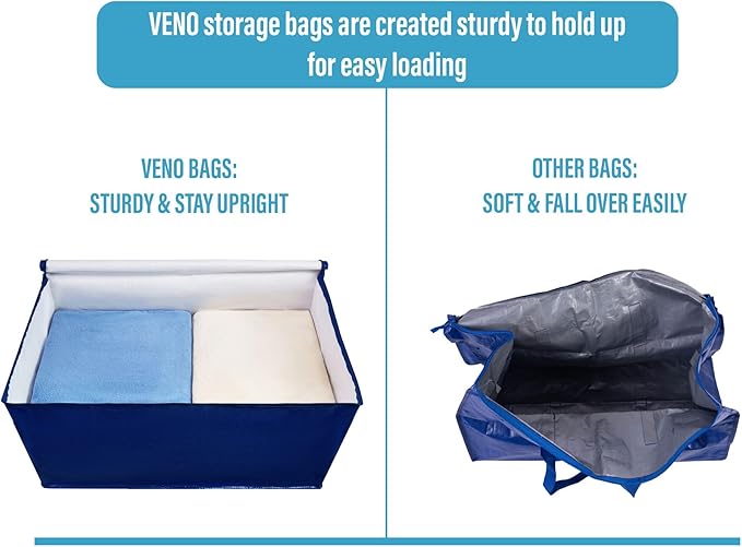 VENO 10 Pack Moving Bags and Large Christmas Decoration Storage Bins with lids. Alternative to Moving Boxes, Packing Supplies for College. Heavy Duty Totes (Blue, 10 Pack)