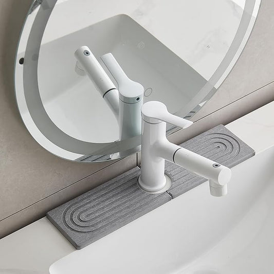 Stone Faucet Mat for Kitchen Sink, kitchen sink splash guard for Bathroom Counter,15.7 Inch Light Grey Diatomite water-Absorbing Drying Stone Mat, Sink faucet Stone Tray Protector