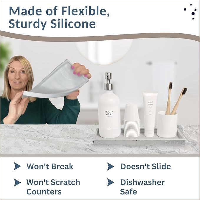 Spacewiser Countertop and Vanity Tray - 11.7" Silicone Bathroom Tray Countertop, Dish Soap Trays for Kitchen Counter, Sink Organizer Accessories Caddy, Toilet Laundry Shower Makeup Mat Oil Holder