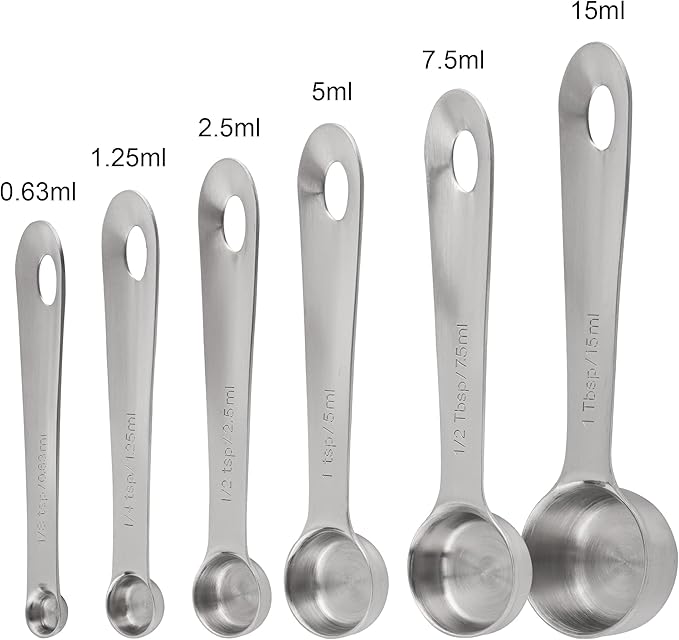 Viwehots Measuring Spoons Set 6 with Flat Bottom, 18/8 Stainless Steel Measuring Spoons Set for Dry & Liquid, Metric & US Markings Measuring Tools for Kitchen & Baking