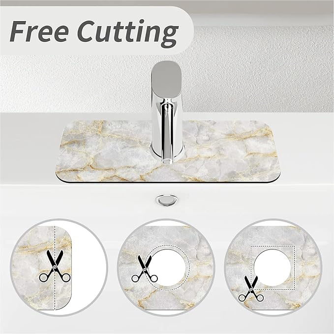 Kitchen Sink Splash Guard，white golden Marble Faucet Mat Sink Gadgets-Super Absorbent Fast Drying Mat Drip Catcher for Kitchen, Bathroom,Sink Mat, Dish Drying Mat, Bathroom(15" X 5.5" )